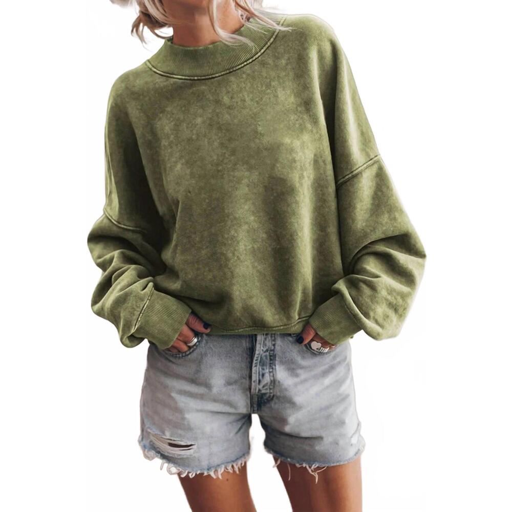 NEW LOVESOFT solid color drop shoulder pullover sweatshirt in green